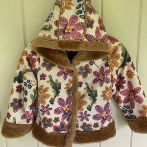 3T Girls Faux Suede Floral Fur Lined Jacket